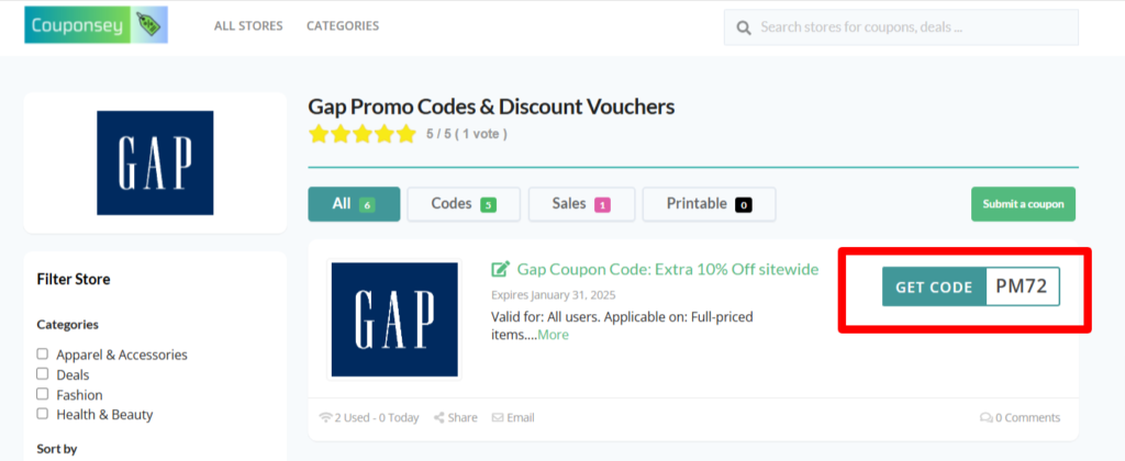 gap online discount