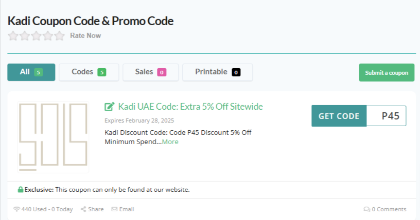 Kadi Coupon Code