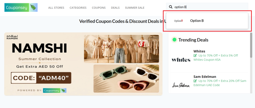 Option B coupon code