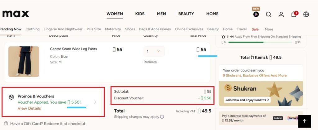 max fashion discount code